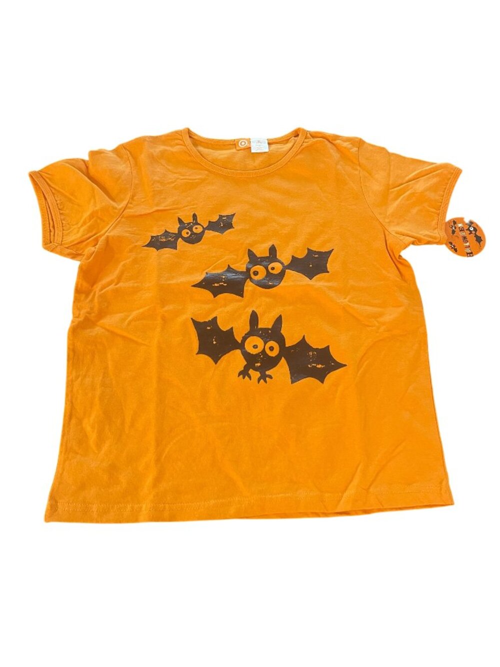 NEW Target Halloween Bats Orange Kids/Youth SS T-Shirt Cotton, Size 14/16 NWT